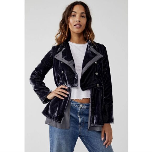 Free People Faye Velvet Jacket Ebony Size Dark Gray Size XS - Picture 1 of 9